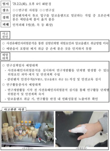 파일:4. 클린벤치 내 알코올램프 취급 중 화상.jpg